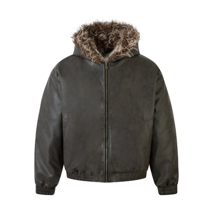 TALKLESSFASHION Jiayiku trendy brand 2025 new American mountain carved fur collar cotton jacket pilot leather jacket locomotive ruffian handsome cotton coat