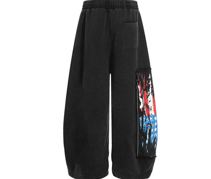 TALKLESSFASHION Jiayiku trendy brand 2025 new American retro washed scimitar Stars and Stripes sweatpants for men and women loose wide-leg pants