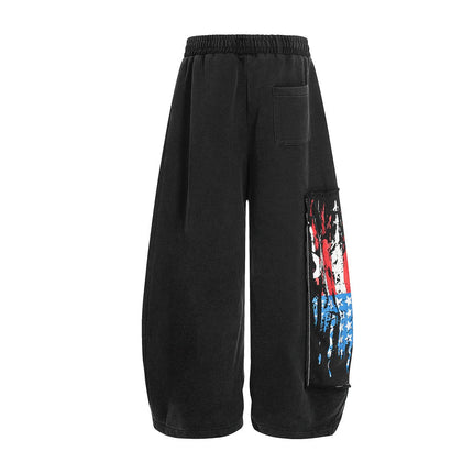 TALKLESSFASHION Jiayiku trendy brand 2025 new American retro washed scimitar Stars and Stripes sweatpants for men and women loose wide-leg pants