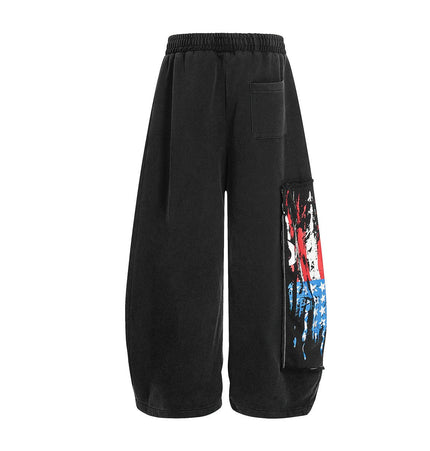 TALKLESSFASHION Jiayiku trendy brand 2025 new American retro washed scimitar Stars and Stripes sweatpants for men and women loose wide-leg pants