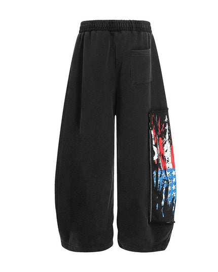 TALKLESSFASHION Jiayiku trendy brand 2025 new American retro washed scimitar Stars and Stripes sweatpants for men and women loose wide-leg pants