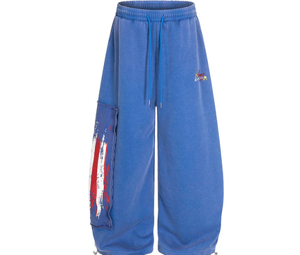 TALKLESSFASHION Jiayiku trendy brand 2025 new American retro washed scimitar Stars and Stripes sweatpants for men and women loose wide-leg pants