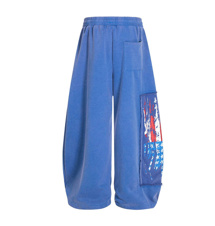 TALKLESSFASHION Jiayiku trendy brand 2025 new American retro washed scimitar Stars and Stripes sweatpants for men and women loose wide-leg pants