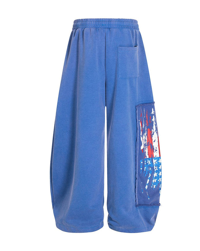 TALKLESSFASHION Jiayiku trendy brand 2025 new American retro washed scimitar Stars and Stripes sweatpants for men and women loose wide-leg pants