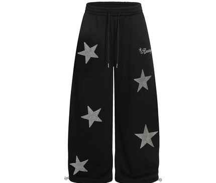 TALKLESSFASHION Jiayiku trendy brand 2025 winter fleece sweatpants, American retro hot diamond cutlash pants, sweatpants, loose wide-leg pants