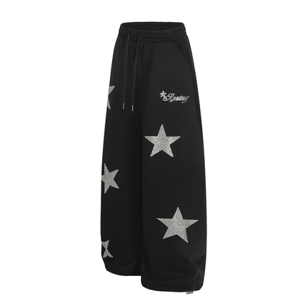 TALKLESSFASHION Jiayiku trendy brand 2025 winter fleece sweatpants, American retro hot diamond cutlash pants, sweatpants, loose wide-leg pants