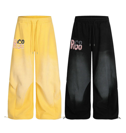 TALKLESSFASHION Jiayiku trendy brand 2025 winter fleece sweatpants, American retro scimitar pants, sweatpants, men's and women's loose wide-leg pants