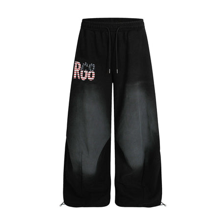 TALKLESSFASHION Jiayiku trendy brand 2025 winter fleece sweatpants, American retro scimitar pants, sweatpants, men's and women's loose wide-leg pants