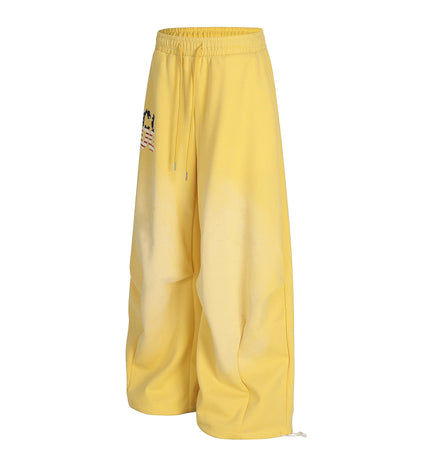 TALKLESSFASHION Jiayiku trendy brand 2025 winter fleece sweatpants, American retro scimitar pants, sweatpants, men's and women's loose wide-leg pants