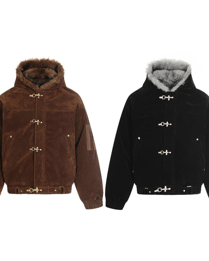 TALKLESSFASHION Jiayiku trendy brand 2025 winter mountain carving American old money style wool collar cotton jacket padded jacket suede cotton jacket