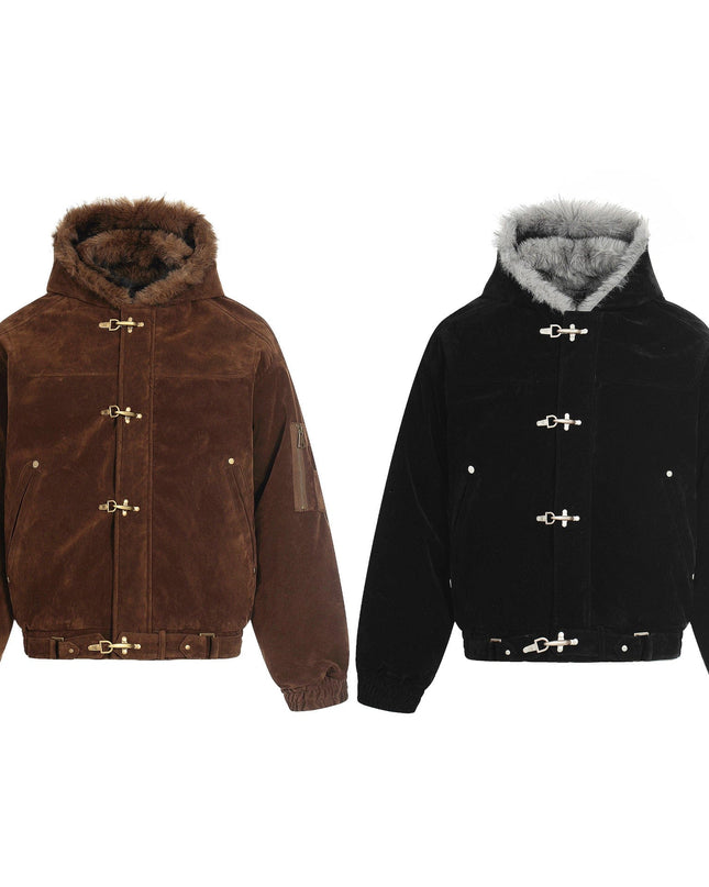 TALKLESSFASHION Jiayiku trendy brand 2025 winter mountain carving American old money style wool collar cotton jacket padded jacket suede cotton jacket