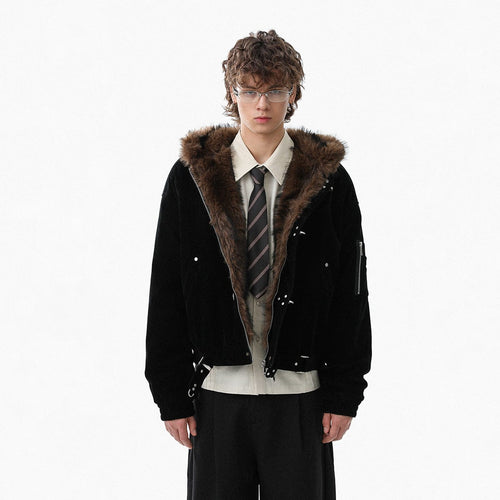 THETLSTUDIO Jiayiku trendy brand 2025 winter mountain carving American old money style wool collar cotton jacket padded jacket suede cotton jacket