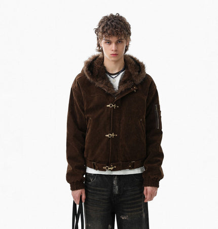 TALKLESSFASHION Jiayiku trendy brand 2025 winter mountain carving American old money style wool collar cotton jacket padded jacket suede cotton jacket