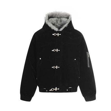 TALKLESSFASHION Jiayiku trendy brand 2025 winter mountain carving American old money style wool collar cotton jacket padded jacket suede cotton jacket