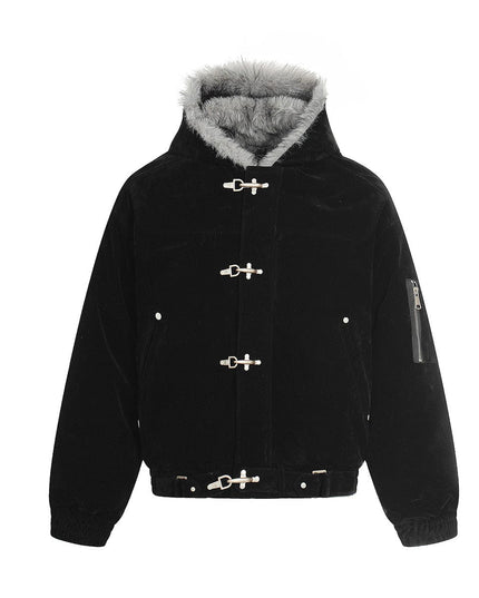 TALKLESSFASHION Jiayiku trendy brand 2025 winter mountain carving American old money style wool collar cotton jacket padded jacket suede cotton jacket