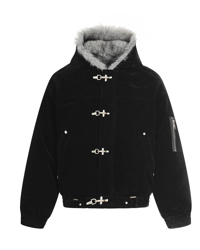 TALKLESSFASHION Jiayiku trendy brand 2025 winter mountain carving American old money style wool collar cotton jacket padded jacket suede cotton jacket