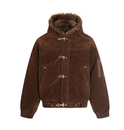 TALKLESSFASHION Jiayiku trendy brand 2025 winter mountain carving American old money style wool collar cotton jacket padded jacket suede cotton jacket