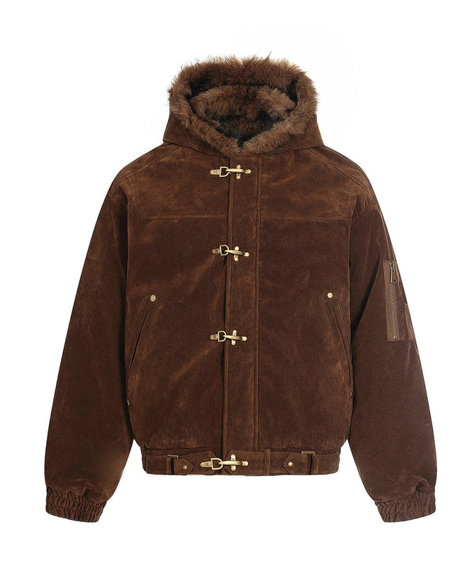 TALKLESSFASHION Jiayiku trendy brand 2025 winter mountain carving American old money style wool collar cotton jacket padded jacket suede cotton jacket