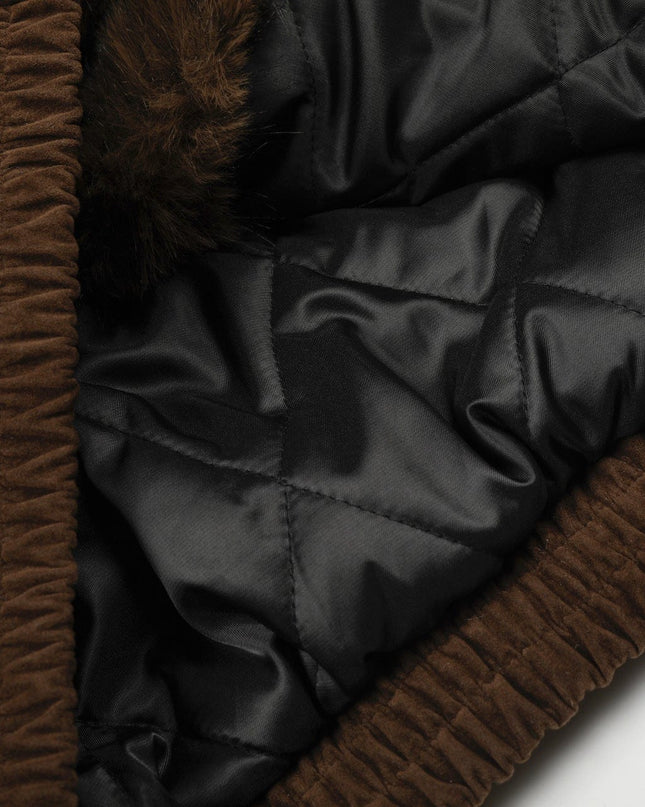 TALKLESSFASHION Jiayiku trendy brand 2025 winter mountain carving American old money style wool collar cotton jacket padded jacket suede cotton jacket