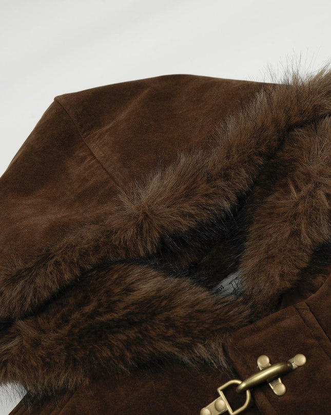 TALKLESSFASHION Jiayiku trendy brand 2025 winter mountain carving American old money style wool collar cotton jacket padded jacket suede cotton jacket