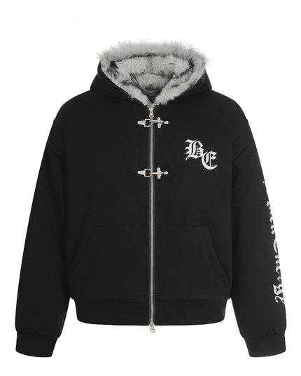 TALKLESSFASHION Jiayiku trendy brand 2025 winter new American mountain carved fur collar cotton jacket fleece sweatshirt jacket hooded cotton jacket