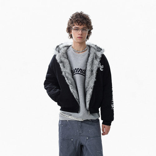 THETLSTUDIO Jiayiku trendy brand 2025 winter new American mountain carved fur collar cotton jacket fleece sweatshirt jacket hooded cotton jacket