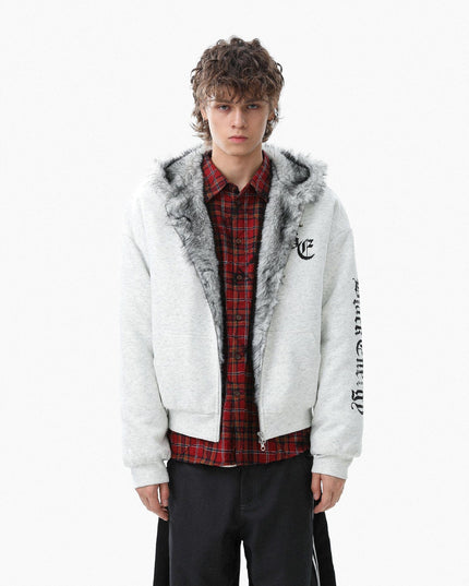 TALKLESSFASHION Jiayiku trendy brand 2025 winter new American mountain carved fur collar cotton jacket fleece sweatshirt jacket hooded cotton jacket