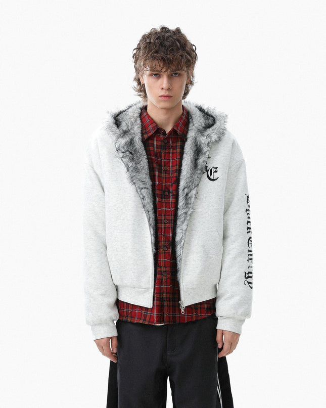 TALKLESSFASHION Jiayiku trendy brand 2025 winter new American mountain carved fur collar cotton jacket fleece sweatshirt jacket hooded cotton jacket