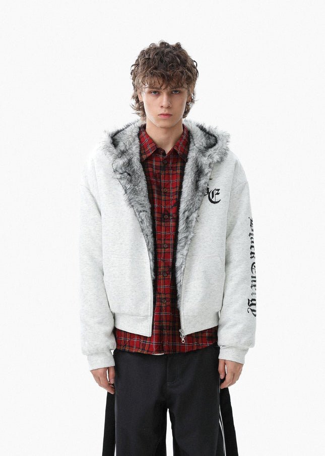 TALKLESSFASHION Jiayiku trendy brand 2025 winter new American mountain carved fur collar cotton jacket fleece sweatshirt jacket hooded cotton jacket