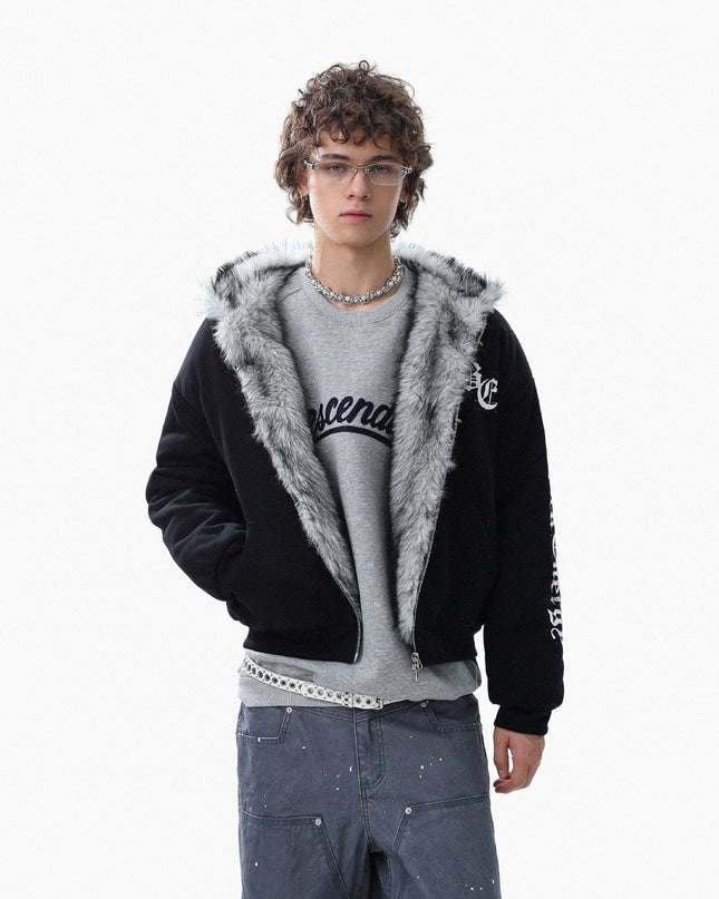 TALKLESSFASHION Jiayiku trendy brand 2025 winter new American mountain carved fur collar cotton jacket fleece sweatshirt jacket hooded cotton jacket