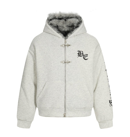 TALKLESSFASHION Jiayiku trendy brand 2025 winter new American mountain carved fur collar cotton jacket fleece sweatshirt jacket hooded cotton jacket