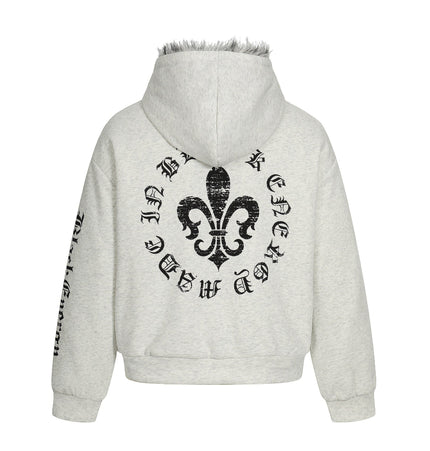 TALKLESSFASHION Jiayiku trendy brand 2025 winter new American mountain carved fur collar cotton jacket fleece sweatshirt jacket hooded cotton jacket