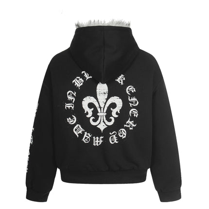 TALKLESSFASHION Jiayiku trendy brand 2025 winter new American mountain carved fur collar cotton jacket fleece sweatshirt jacket hooded cotton jacket