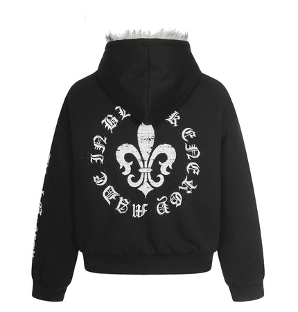 TALKLESSFASHION Jiayiku trendy brand 2025 winter new American mountain carved fur collar cotton jacket fleece sweatshirt jacket hooded cotton jacket