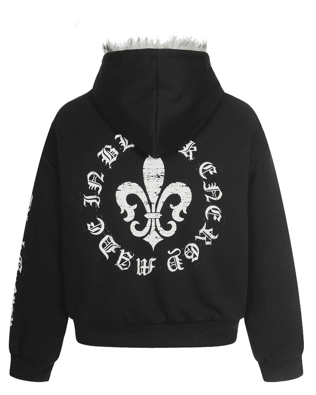 TALKLESSFASHION Jiayiku trendy brand 2025 winter new American mountain carved fur collar cotton jacket fleece sweatshirt jacket hooded cotton jacket