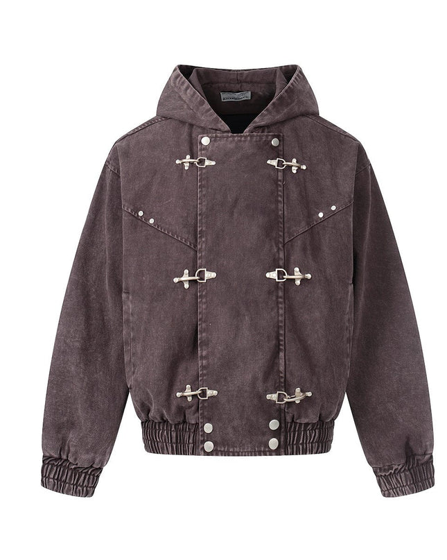 TALKLESSFASHION Jiayiku trendy brand 2026 new American retro heavy wash old denim jacket airplane buckle jacket locomotive