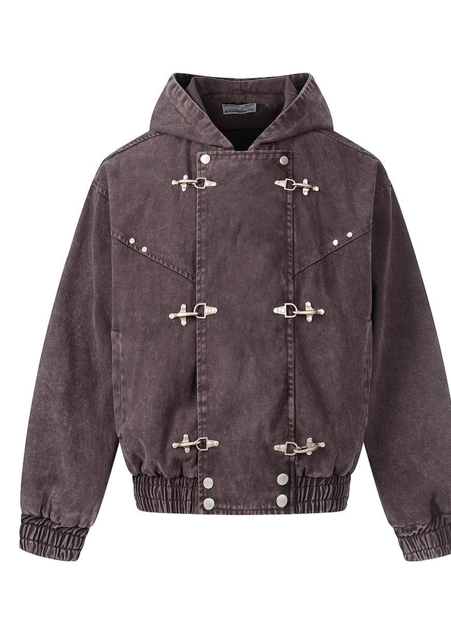 TALKLESSFASHION Jiayiku trendy brand 2026 new American retro heavy wash old denim jacket airplane buckle jacket locomotive