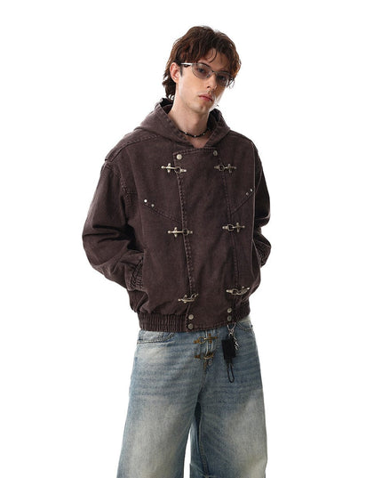 TALKLESSFASHION Jiayiku trendy brand 2026 new American retro heavy wash old denim jacket airplane buckle jacket locomotive