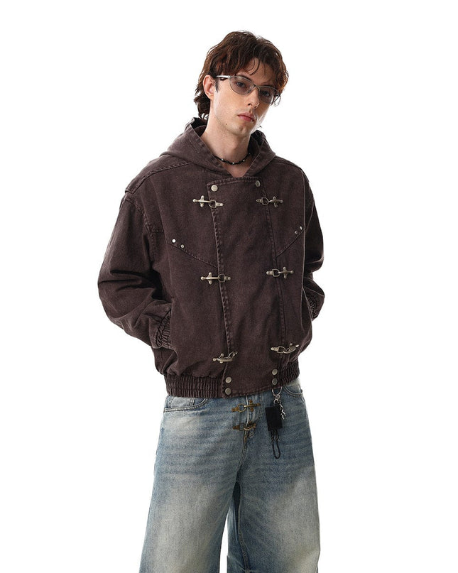 TALKLESSFASHION Jiayiku trendy brand 2026 new American retro heavy wash old denim jacket airplane buckle jacket locomotive