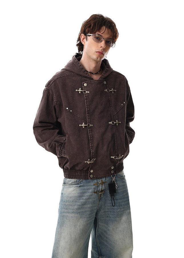 TALKLESSFASHION Jiayiku trendy brand 2026 new American retro heavy wash old denim jacket airplane buckle jacket locomotive