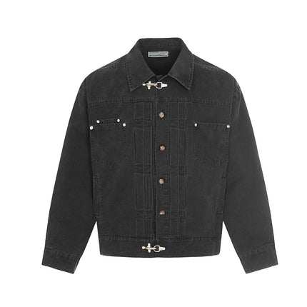 TALKLESSFASHION Jiayiku trendy brand 2026 new American retro high-quality heavy washed distressed denim jacket cargo jacket