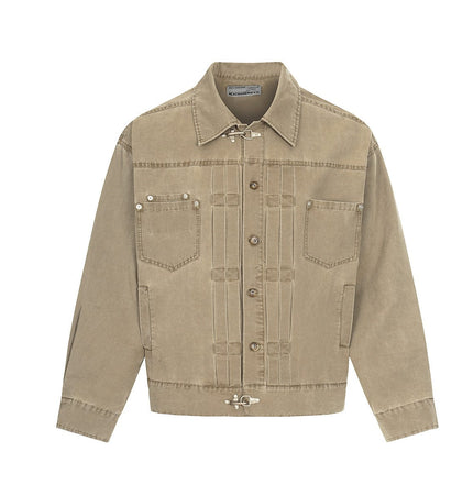 TALKLESSFASHION Jiayiku trendy brand 2026 new American retro high-quality heavy washed distressed denim jacket cargo jacket