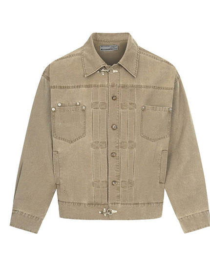 TALKLESSFASHION Jiayiku trendy brand 2026 new American retro high-quality heavy washed distressed denim jacket cargo jacket