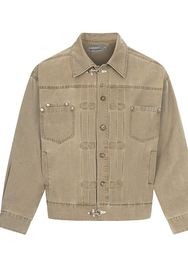 TALKLESSFASHION Jiayiku trendy brand 2026 new American retro high-quality heavy washed distressed denim jacket cargo jacket