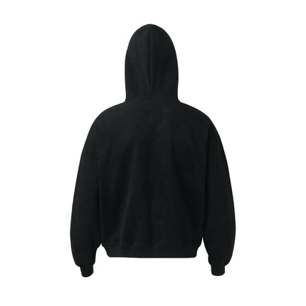 TALKLESSFASHION JW302 American Trend Suede Suede Vintage Structure Printed Design Short and Wide Men's Hooded Cardigan Sweatshirt