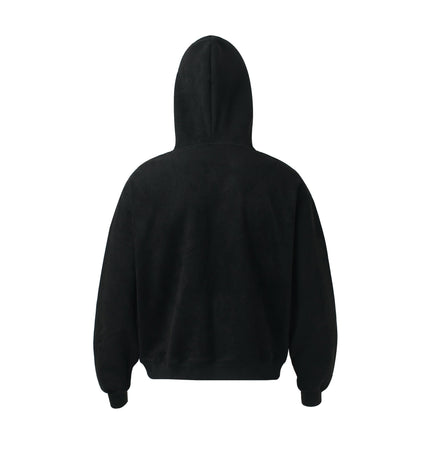 THETLSTUDIO JW302 American Trend Suede Suede Vintage Structure Printed Design Short and Wide Men's Hooded Cardigan Sweatshirt