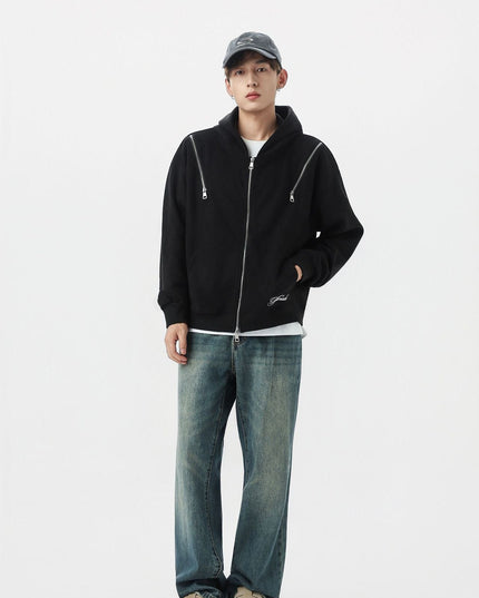 TALKLESSFASHION JW303 American Trend Suede Suede Vintage Structure Zipper Design Short and Wide Men's Hooded Cardigan Sweatshirt