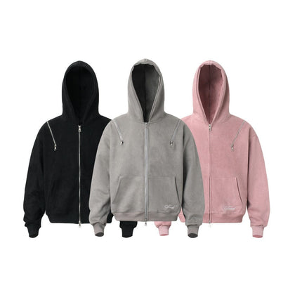 TALKLESSFASHION JW303 American Trend Suede Suede Vintage Structure Zipper Design Short and Wide Men's Hooded Cardigan Sweatshirt