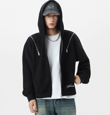 THETLSTUDIO JW303 American Trend Suede Suede Vintage Structure Zipper Design Short and Wide Men's Hooded Cardigan Sweatshirt