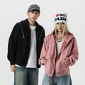 TALKLESSFASHION JW303 American Trend Suede Suede Vintage Structure Zipper Design Short and Wide Men's Hooded Cardigan Sweatshirt